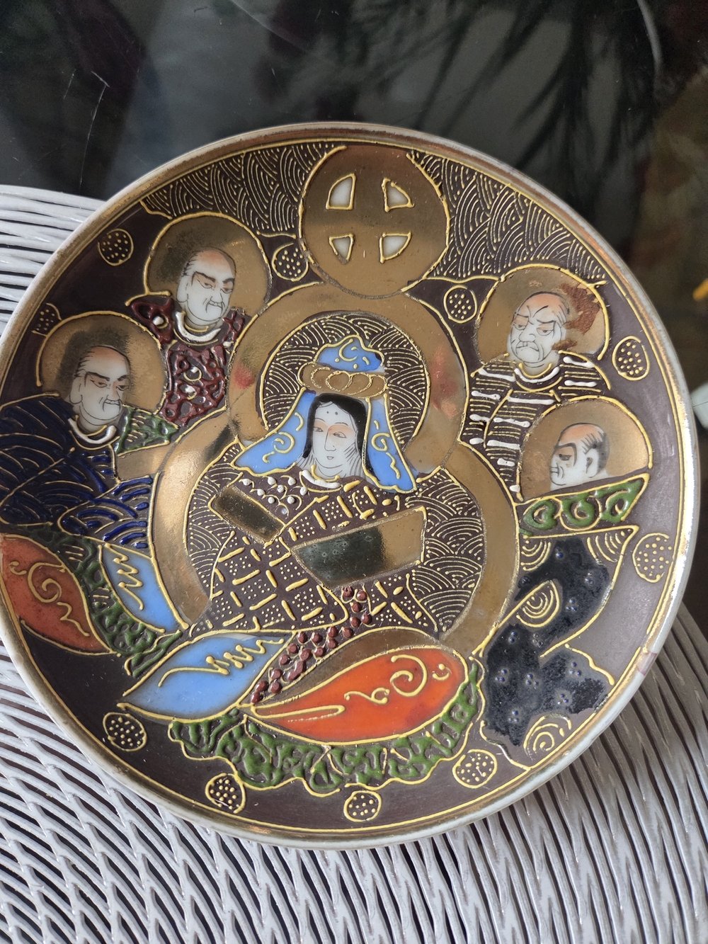 Vintage Antique Japanese Satsuma Porcelain Plate Gold Enamel Immortals Meiji Era